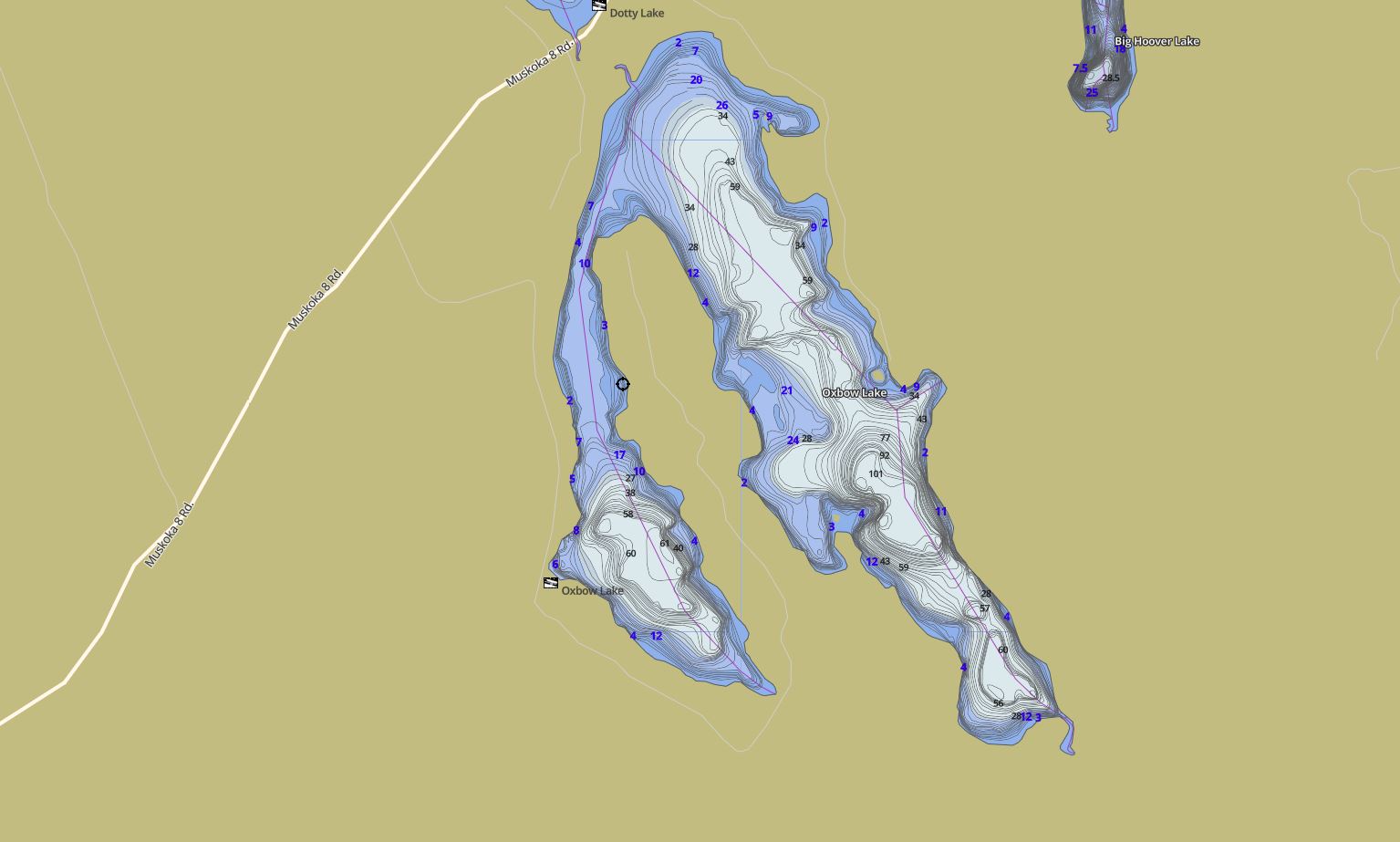 Contour Map of Oxbow Lake in Municipality of Lake of Bays and the District of Muskoka